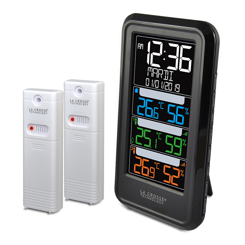 WS6825 - LA CROSSE TECHNOLOGY - Station Météo Thermo/hygro LCD Couleur,  alarmes, prise USB et 3 canaux