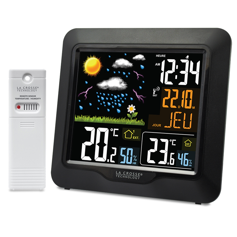 STATION METEO RADIO CONTROLEE AVEC 3 SONDES EXTERIEURES NOIR ET BLANC